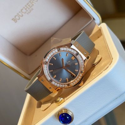 Hublot Lady 33mm Swiss Ronda Quartz Movement Crocodile Leather Strap Grey Watch